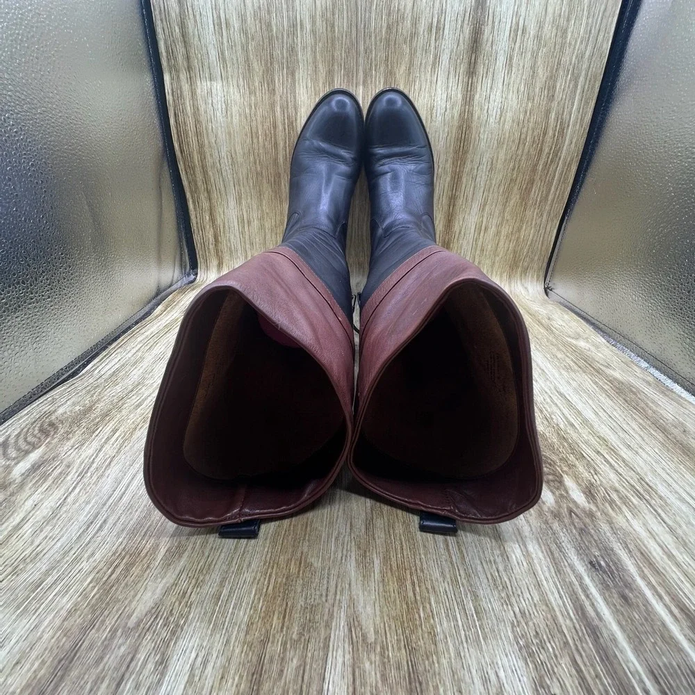Johnston & Murphy Riding Boots Women's 8.5 M Black Brown Leather Two Tone Buckle